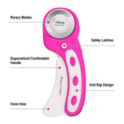 AGPtek 45mm Rotary Cutter with 7 Replacement Rotary Blades and Safety Lock