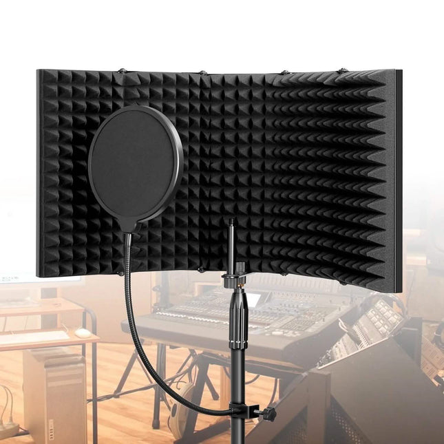 AGPtEK 5 Foldable Absorbing Foam Reflector with Mic Pop Filter Recording Equipment