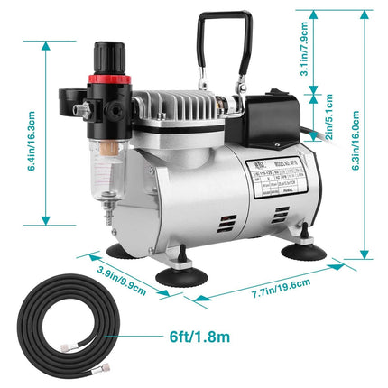 Airbrush Compressor Kit with 6ft Air Hose and Airbrush Holder