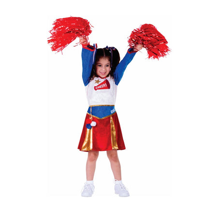 Girls Cheerleader Costume – Pleated Dress with Hair Bows for Kids Halloween Outfit