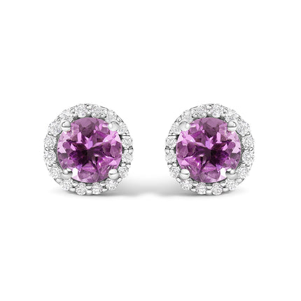 10K White Gold Purple Amethyst and 3/8 Cttw Diamond Halo Jewelry Set (Earrings, Pendant & Ring)