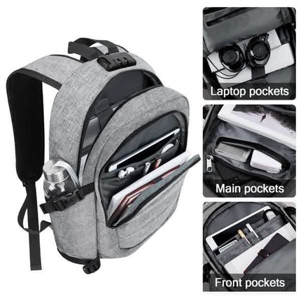 Anti Theft Waterproof Classic Backpack with USB Charging Port and Headphone Interface