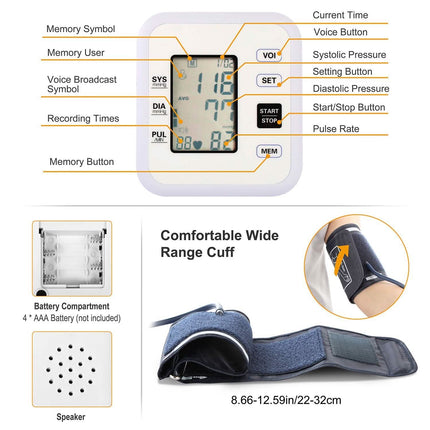 Arm Blood Pressure Monitor with Adjustable Cuff