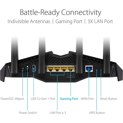 ASUS RT-AX82U AX5400 Dual-Band WiFi 6 Gaming Router, Game Acceleration, Mesh Support, Dedicated Port, Mobile Boost, MU-MIMO, Aura RGB (Refurbished)