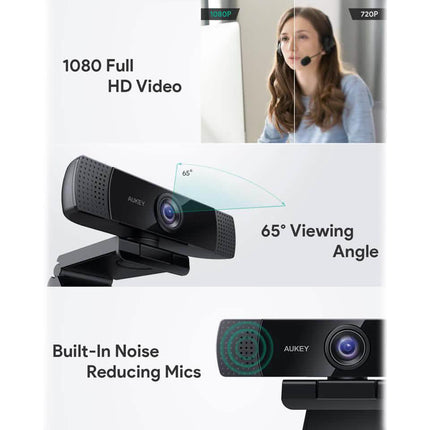 AUKEY 1080P Webcam with Dual Noise Reduction Stereo Microphones