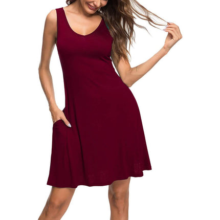 Women Summer Casual T Shirt Dresses Beach Cover up Plain Pleated Tank Dress