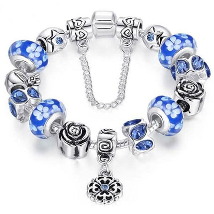 Austrian Crystal And Murano Beads Bracelet With Flower Charm