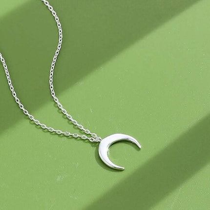 Authentic 925 Sterling Silver Simple Moon Shape Necklace