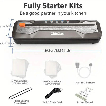 Automatic One-Touch Food Vacuum Sealer 5 Modes with 15 Sealer Bags and Built-in Cutter