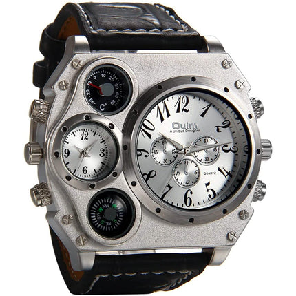 Avaner Mens Big Face Dual Time Zone Leather Strap Sport Watch