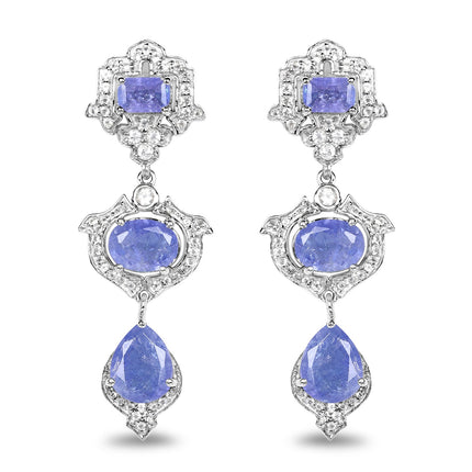 7.73 Carat Genuine Tanzanite and White Topaz .925 Sterling Silver Earrings