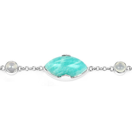 29.70 Carat Genuine Amazonite and White Agate .925 Sterling Silver Bracelet