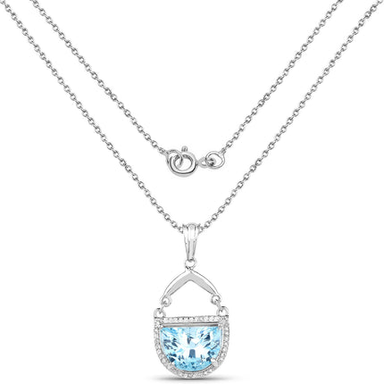 4.08 Carat Genuine Swiss Blue Topaz & White Topaz .925 Sterling Silver Pendant