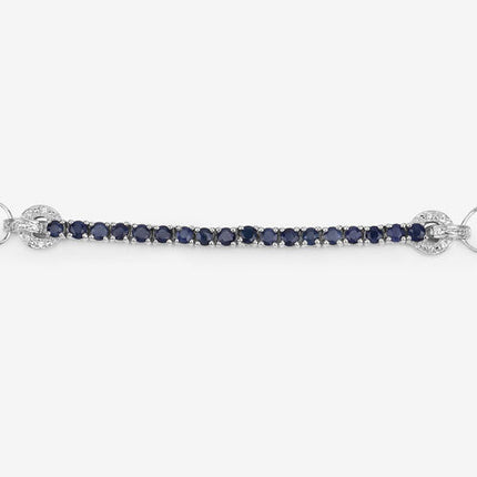 2.41 Carat Genuine Blue Sapphire and White Zircon .925 Sterling Silver Bracelet