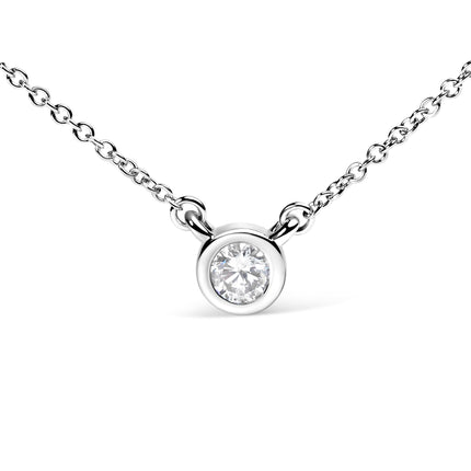 10K White Gold 1/10 Carat Round Brilliant-Cut Diamond Modern Bezel-Set Solitaire 16"-18" Pendant Necklace (H-I Color, SI2-I1 Clarity)