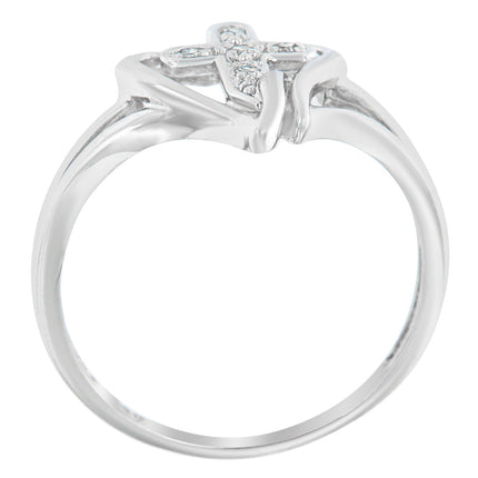 10K White Gold Diamond-Accented Cross & Open Heart Promise Fashion Ring (H-I Color, I1-I2 Clarity) - Size 7