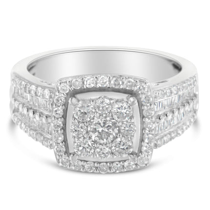 10K White Gold Diamond Cluster Ring (1 Cttw, H-I Color, I1-I2 Clarity) - Size 6-3/4
