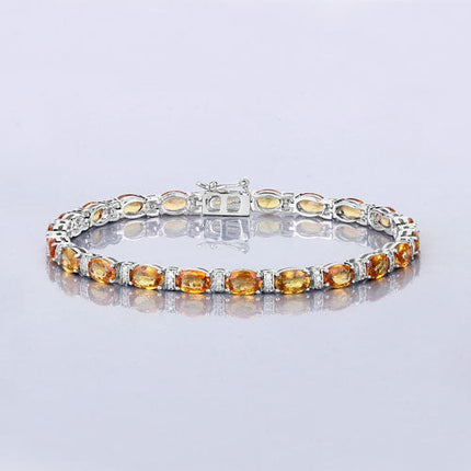 12.33 Carat Genuine Orange Sapphire and White Diamond 14K White Gold Bracelet