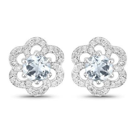 0.61 Carat Genuine Aquamarine and White Diamond 14K White Gold Earrings