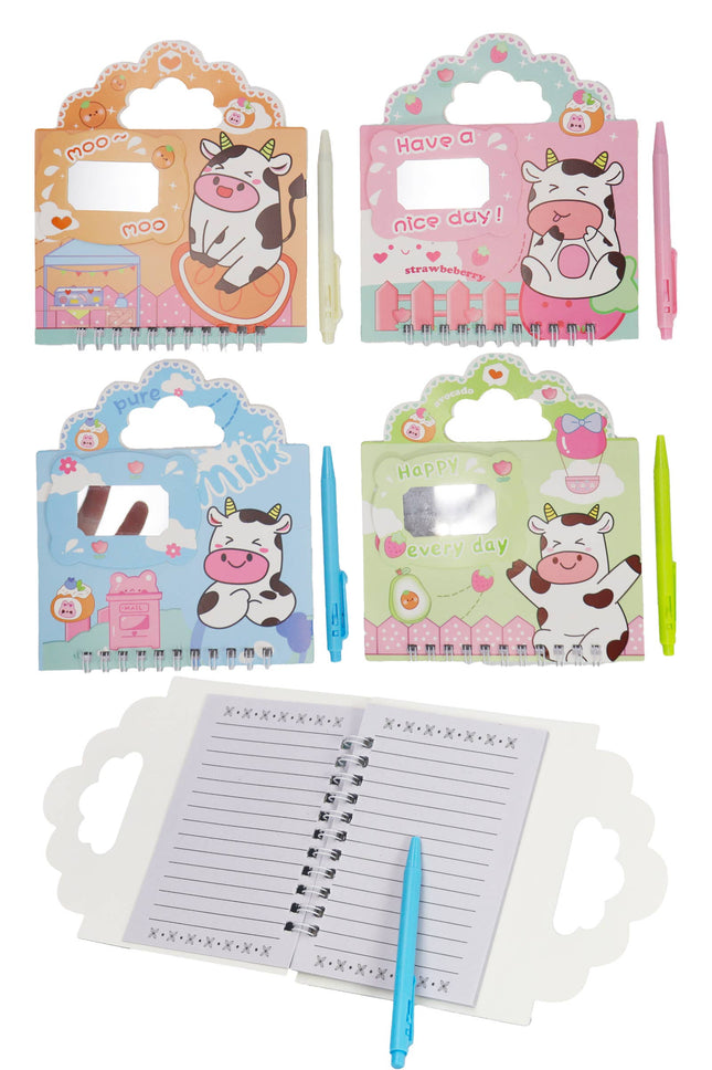 Cow Mini Notepad Diary Notebook with Pen And Mirror