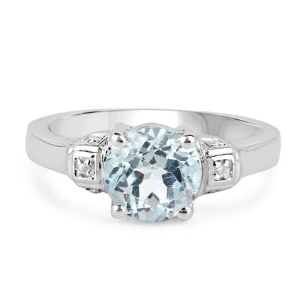 2.28 Carat Genuine Blue Topaz and White Topaz .925 Sterling Silver Ring