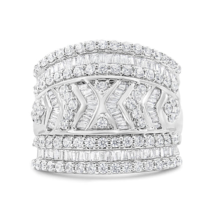 .925 Sterling Silver 2.0 Cttw Diamond Edge Multi-Row Ring Band ( J-K Color, I3 Clarity) - Ring Size 7