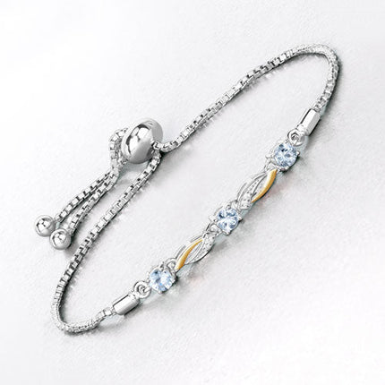0.74 Carat Genuine Aquamarine and White Sapphire .925 Sterling Silver Bracelet