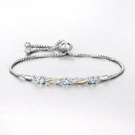 0.74 Carat Genuine Aquamarine and White Sapphire .925 Sterling Silver Bracelet
