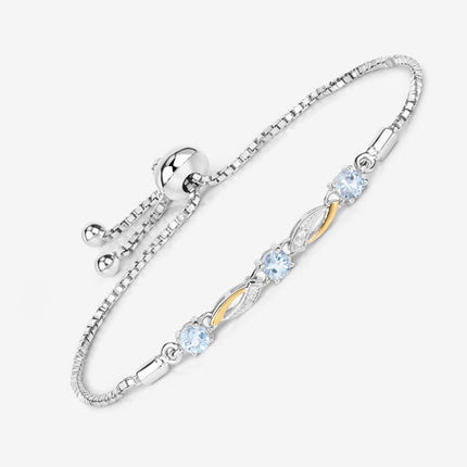 0.74 Carat Genuine Aquamarine and White Sapphire .925 Sterling Silver Bracelet