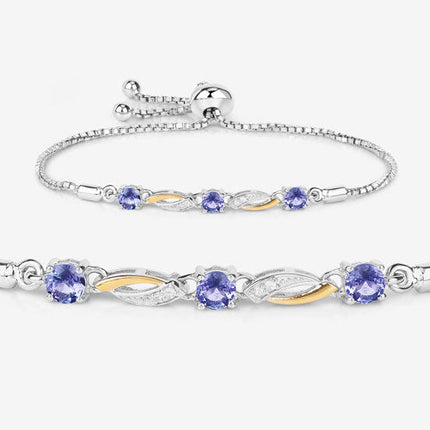 0.77 Carat Genuine Tanzanite and White Sapphire .925 Sterling Silver Bracelet