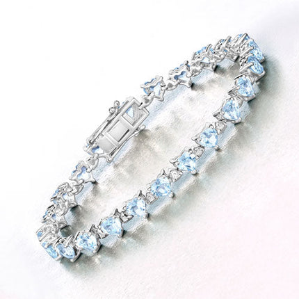 11.62 Carat Genuine Blue Topaz and White Diamond .925 Sterling Silver Bracelet
