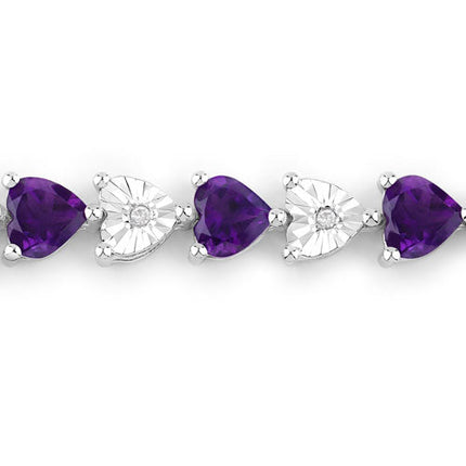 6.59 Carat Genuine Amethyst and White Diamond .925 Sterling Silver Bracelet