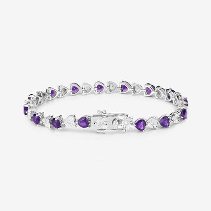 6.59 Carat Genuine Amethyst and White Diamond .925 Sterling Silver Bracelet