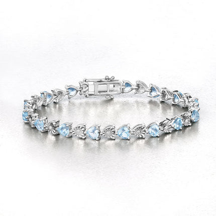 7.64 Carat Genuine Blue Topaz and White Diamond .925 Sterling Silver Bracelet