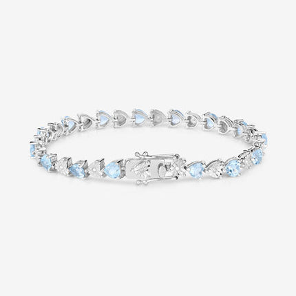7.64 Carat Genuine Blue Topaz and White Diamond .925 Sterling Silver Bracelet