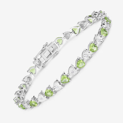 6.74 Carat Genuine Peridot and White Diamond .925 Sterling Silver Bracelet