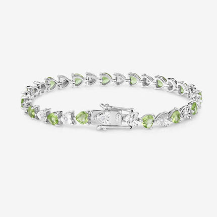 6.74 Carat Genuine Peridot and White Diamond .925 Sterling Silver Bracelet