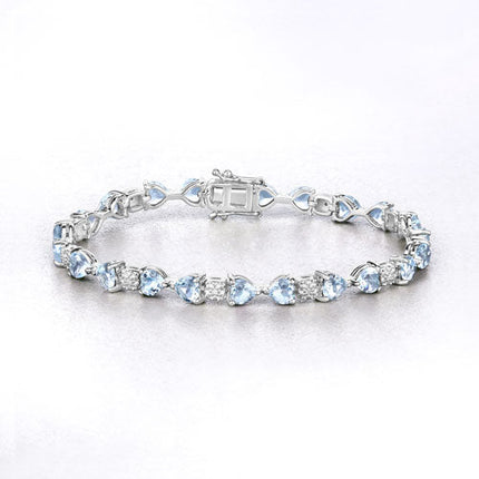 7.36 Carat Genuine Aquamarine and White Diamond .925 Sterling Silver Bracelet