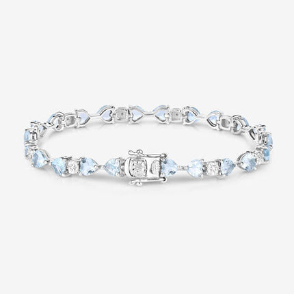 7.36 Carat Genuine Aquamarine and White Diamond .925 Sterling Silver Bracelet