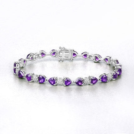 9.56 Carat Genuine Amethyst and White Diamond .925 Sterling Silver Bracelet