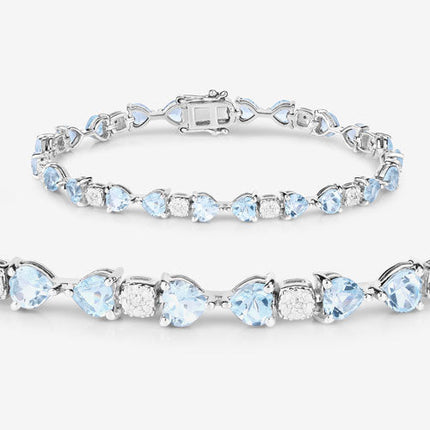 11.10 Carat Genuine Blue Topaz and White Diamond .925 Sterling Silver Bracelet