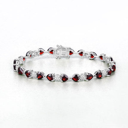 11.10 Carat Genuine Garnet and White Diamond .925 Sterling Silver Bracelet