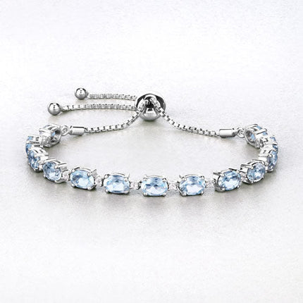 12.83 Carat Genuine Blue Topaz and White Topaz .925 Sterling Silver Bracelet