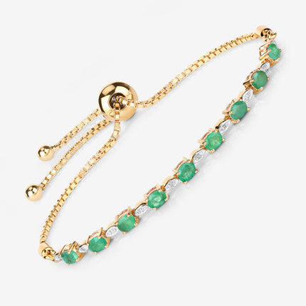 1.29 Carat Genuine Emerald and White Diamond .925 Sterling Silver Bracelet