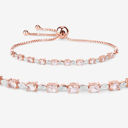 1.38 Carat Genuine Morganite and White Diamond .925 Sterling Silver Bracelet