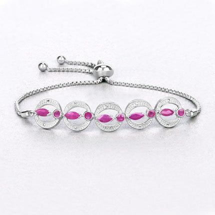 1.65 Carat Genuine Ruby and White Diamond .925 Sterling Silver Bracelet