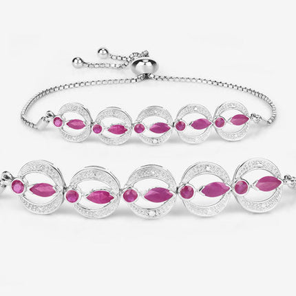 1.65 Carat Genuine Ruby and White Diamond .925 Sterling Silver Bracelet