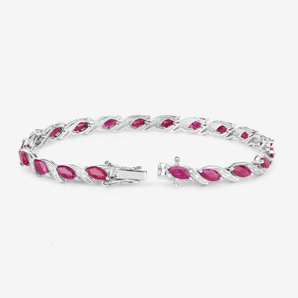 7.78 Carat Genuine Ruby and White Diamond 10K White Gold Bracelet