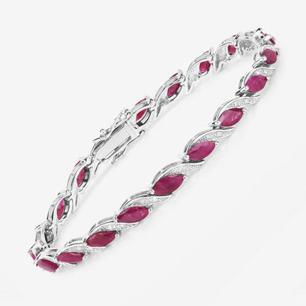 7.78 Carat Genuine Ruby and White Diamond 10K White Gold Bracelet