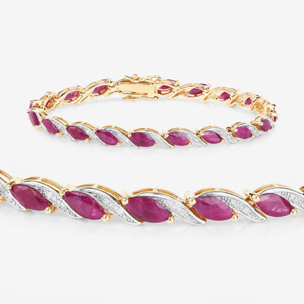 7.78 Carat Genuine Ruby and White Diamond 10K Yellow Gold Bracelet